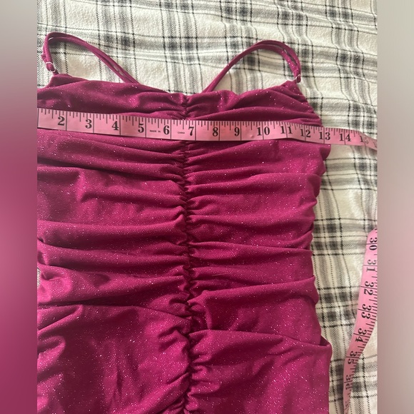 Lucy In The Sky Mauve Glitter Ruched Spaghetti Strap Body-con Mini Dress Size M - Picture 16 of 16